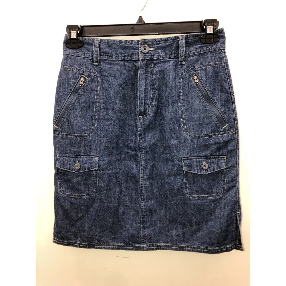 ColumbIE Blue Denim Zip Pockets Front Fly Short Sport Jeans Skirt Size M A4 - Image 2