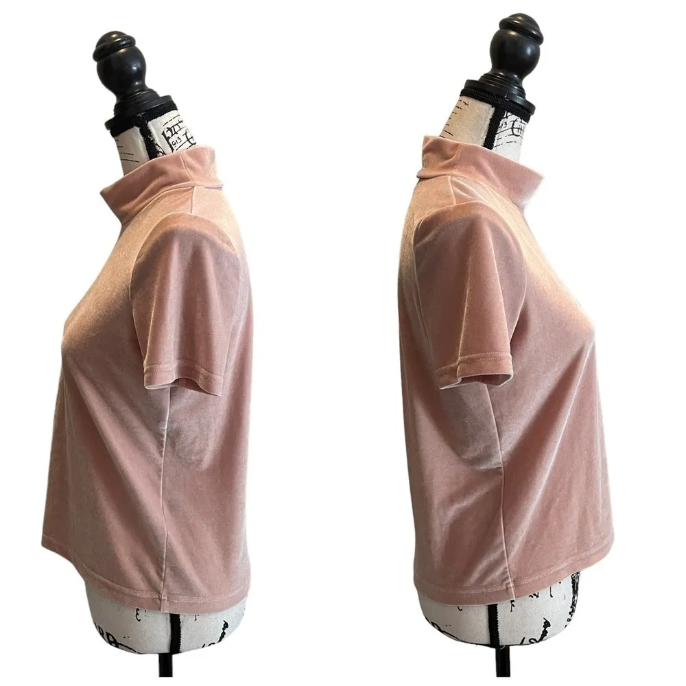 Madewell Velvet Mock neck tee Top Pink Size XSmall Blush Peach Party Workwear - Image 3