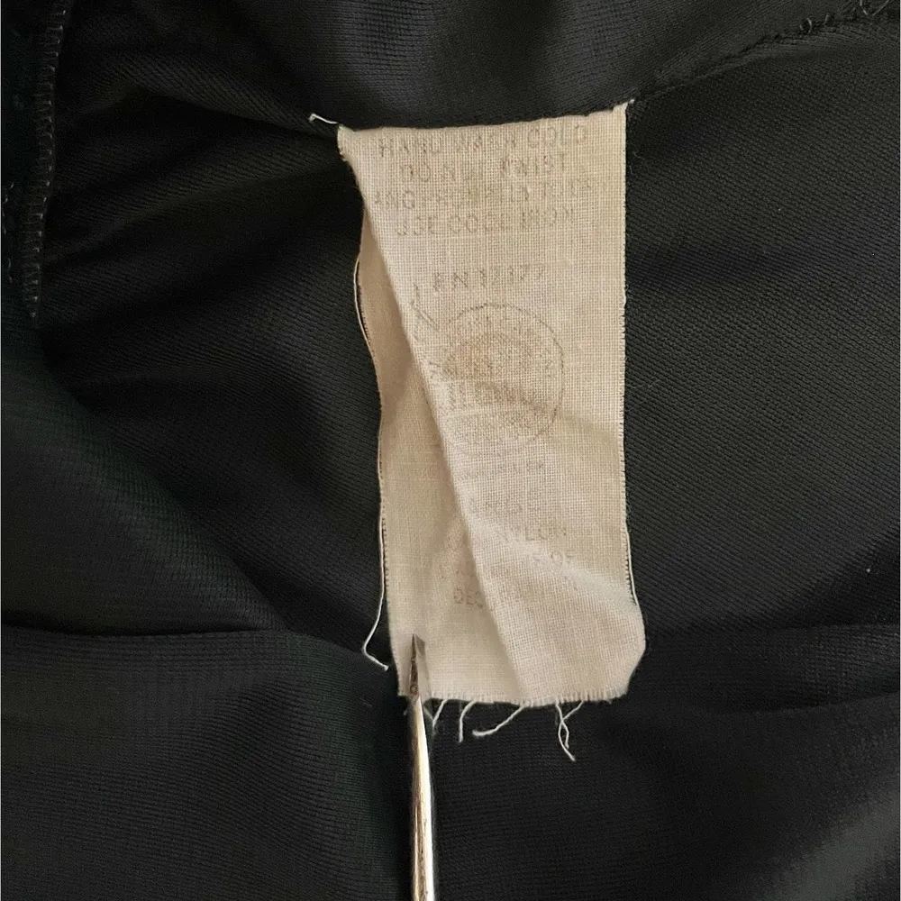 Vintage Flutter Sleeve Smocked Black Satin Nightgown - Image 4