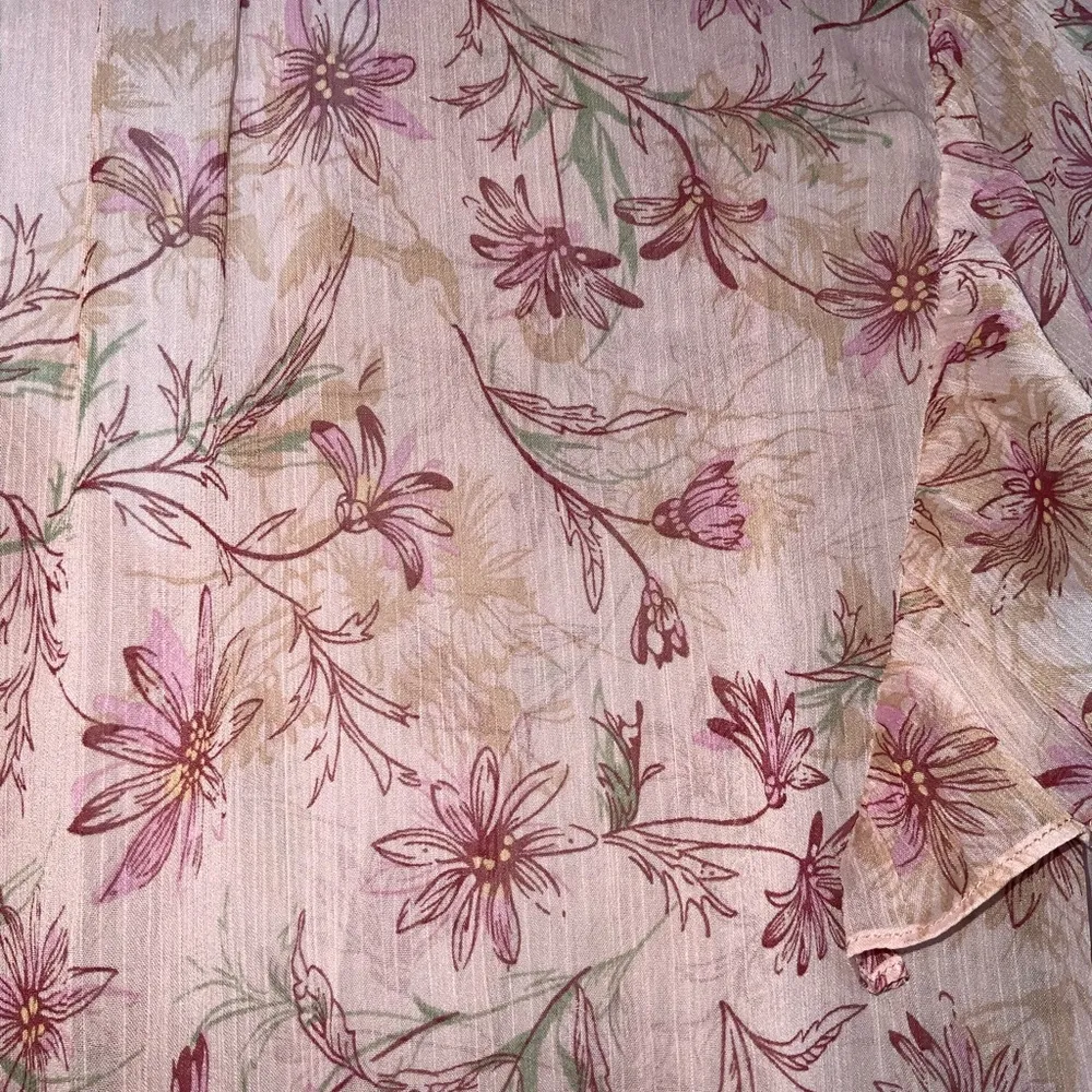 Sugar lips Blush Semi Sheer Floral Ruffle Cap Sleeve V-Neck Dainty Chiffon Top L - Image 10