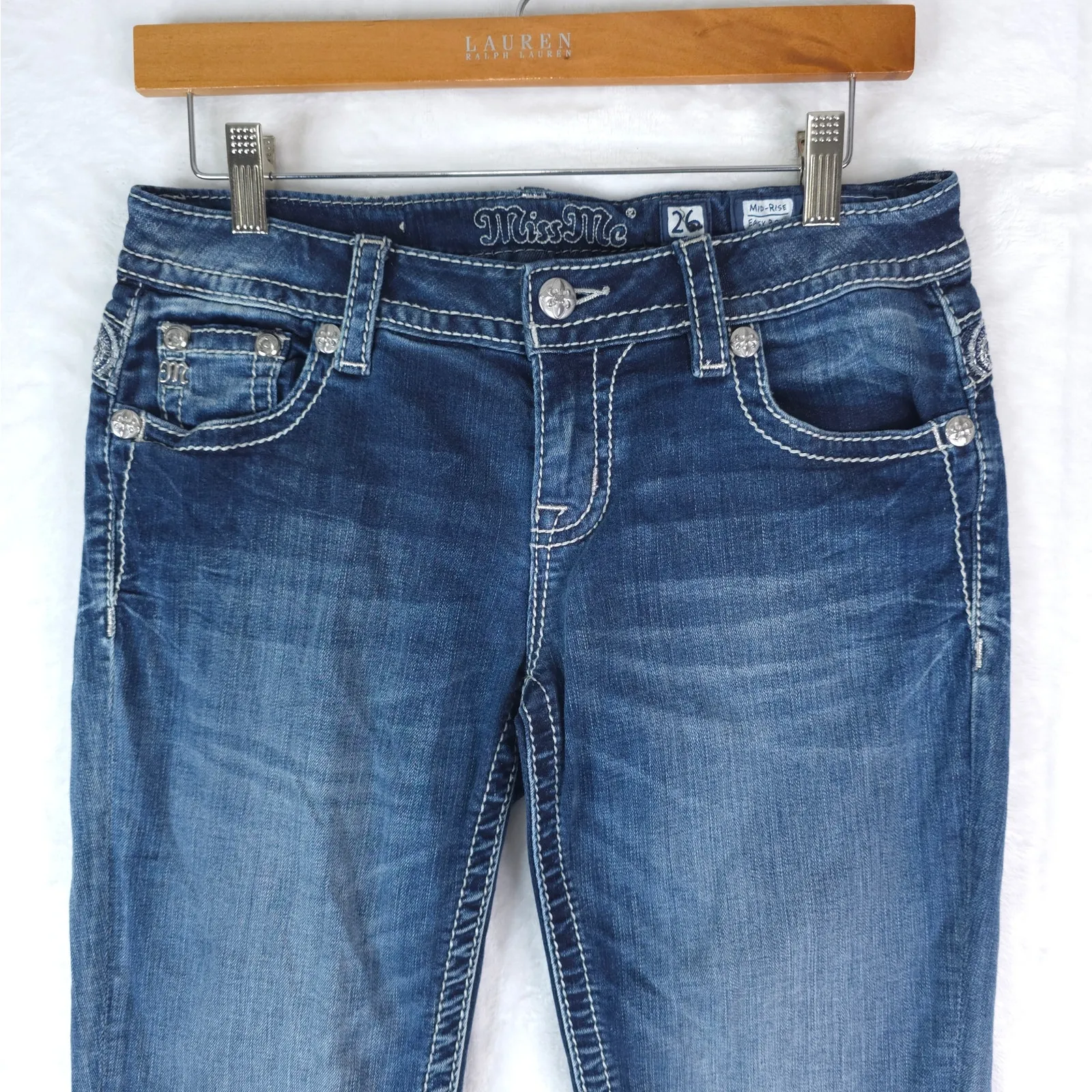 Miss Me Jeans Womens 26 Blue Mid Rise Easy Boot Western Cowgirl Y2K Denim - Image 5