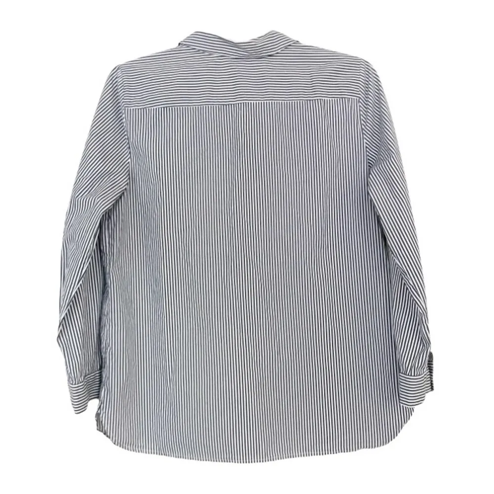 Calvin Klein Gray White Striped Lace Up Popover Long Sleeve Shirt Sz XL - Image 4