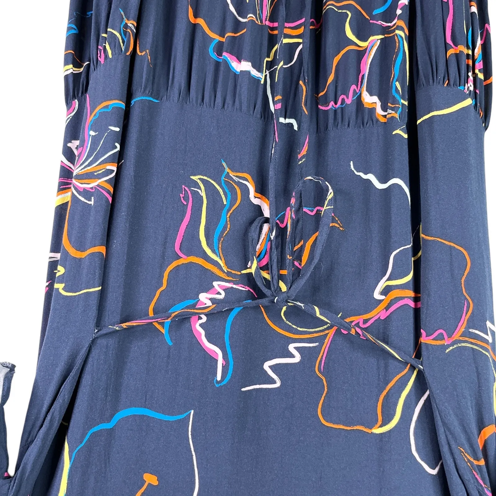 Avenue Midi Dress Navy V-Neck 22/24 Tie Back Short Sleeves - Image 6