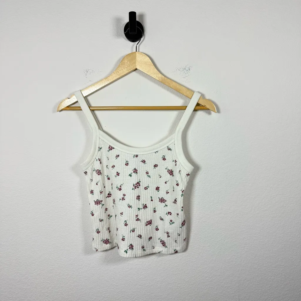 Old Navy Women’s Classic Brushed Waffle Knit Tank White Floral Size MP - Image 3