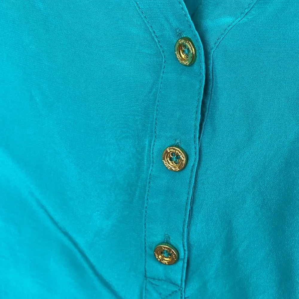 Lilly Pulitzer 100% Silk Blue Long Sleeve Button Neck Blouse Top S - Image 4