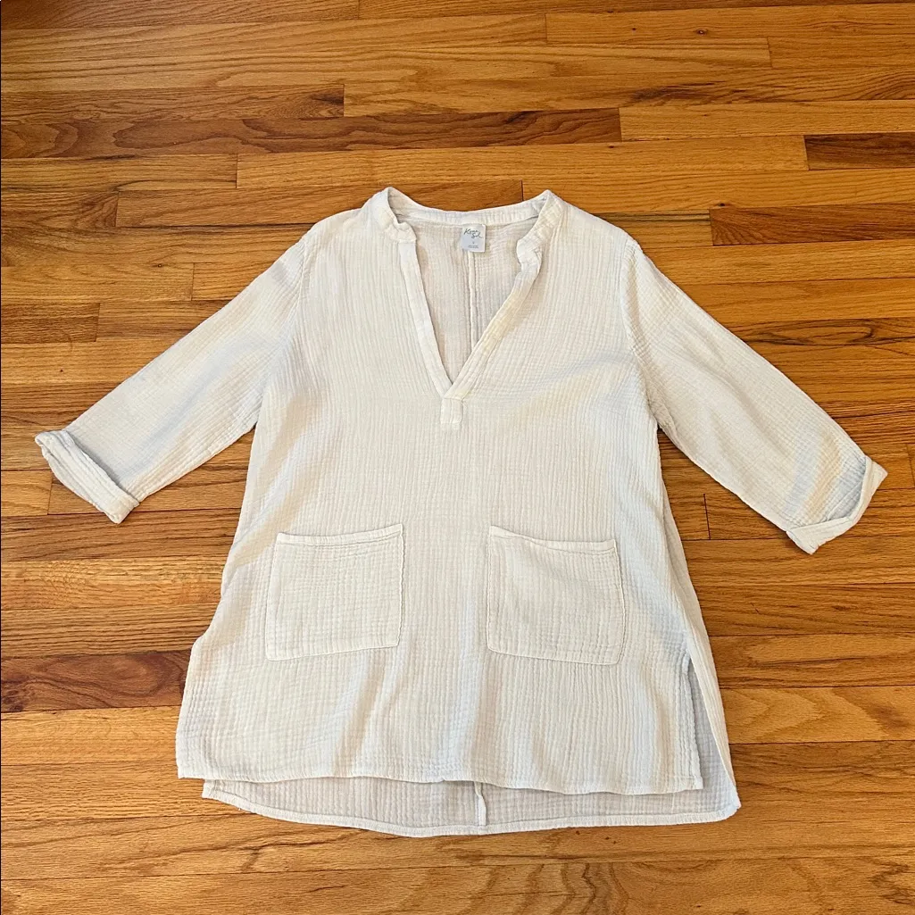 Kona Sol White Textured Beach Coverup Sz S - Image 3
