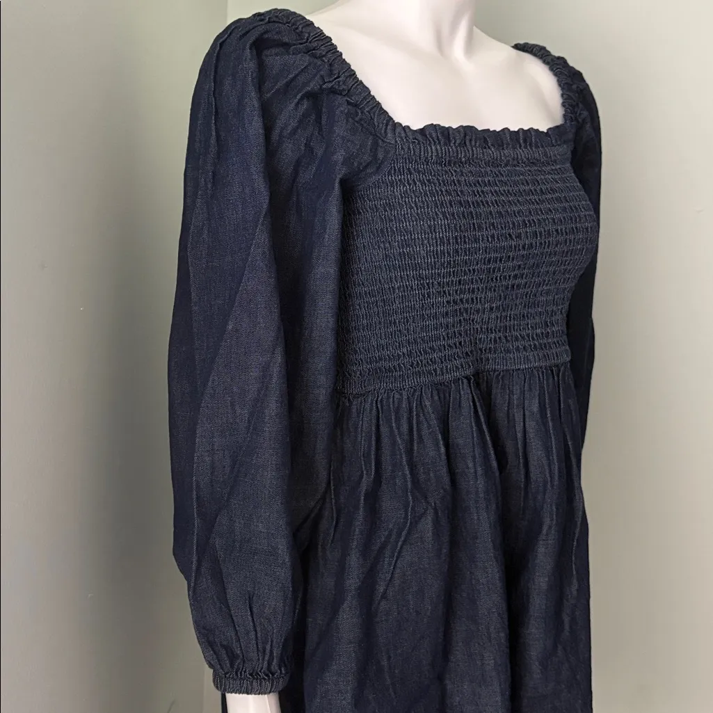 NWT J.Crew Blue Chambray Smocked Puff Sleeve Dress Medium - Image 8