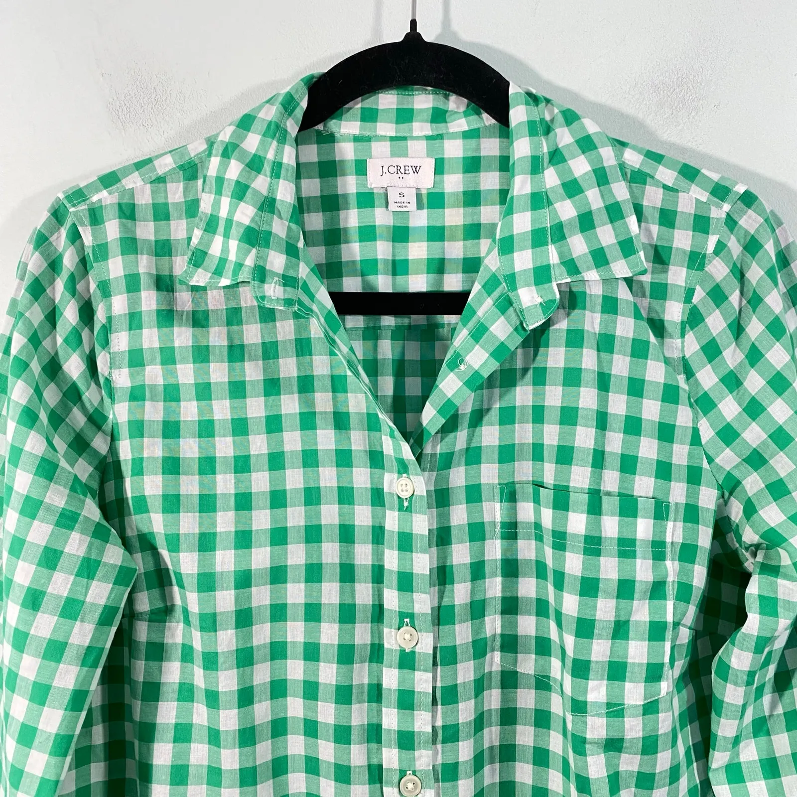 J Crew Women Green Gingham Lightweight Signature Fit Cotton Shirt Size S #AL495 - Image 2