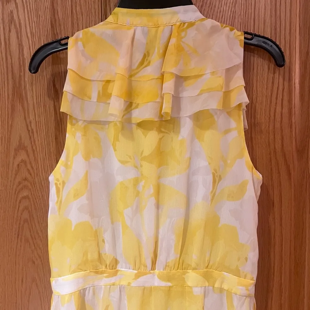 Banana Republic Yellow Floral Sleeveless Button Down Ruffle Chiffon Dress Size 0 - Image 7