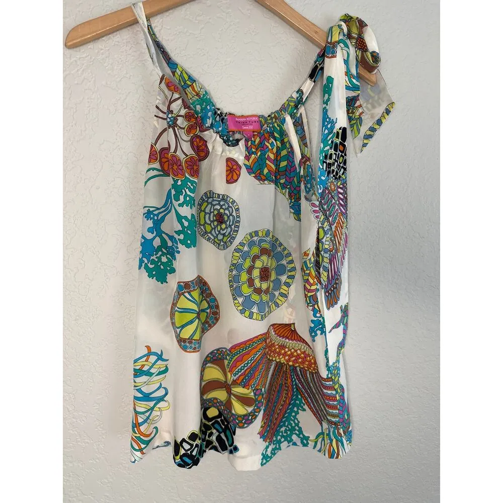 Trina Turk Banana Republic Silk Tie Top Tropical Resortwear 70s Summer Vacation - Image 2