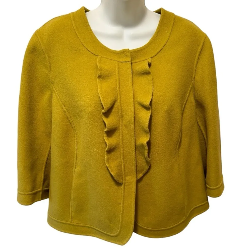 Talbots Wool Blend Jacket Coat Blazer 14WP Round Neck Chartreuse 3/4 Sleeve - Image 2