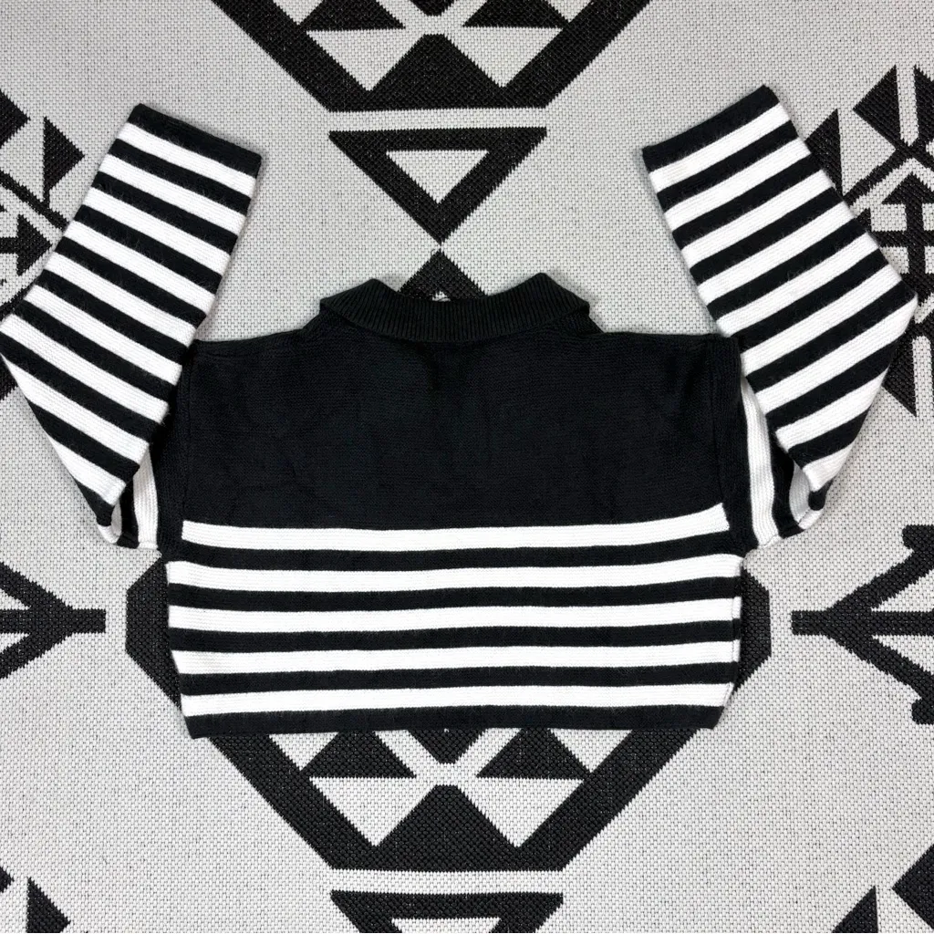Crescent x Stile Collection Corbin Striped Collared Cropped Knit Sweater Small - Image 9