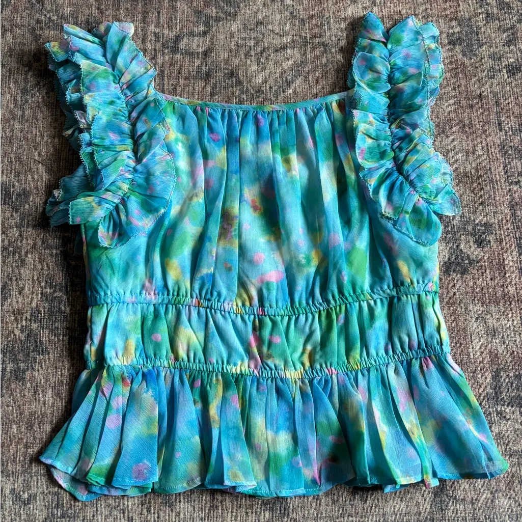 French Connection Gretha Hallie Crinkle Ruffle-Shoulder Top Size Medium - Image 8