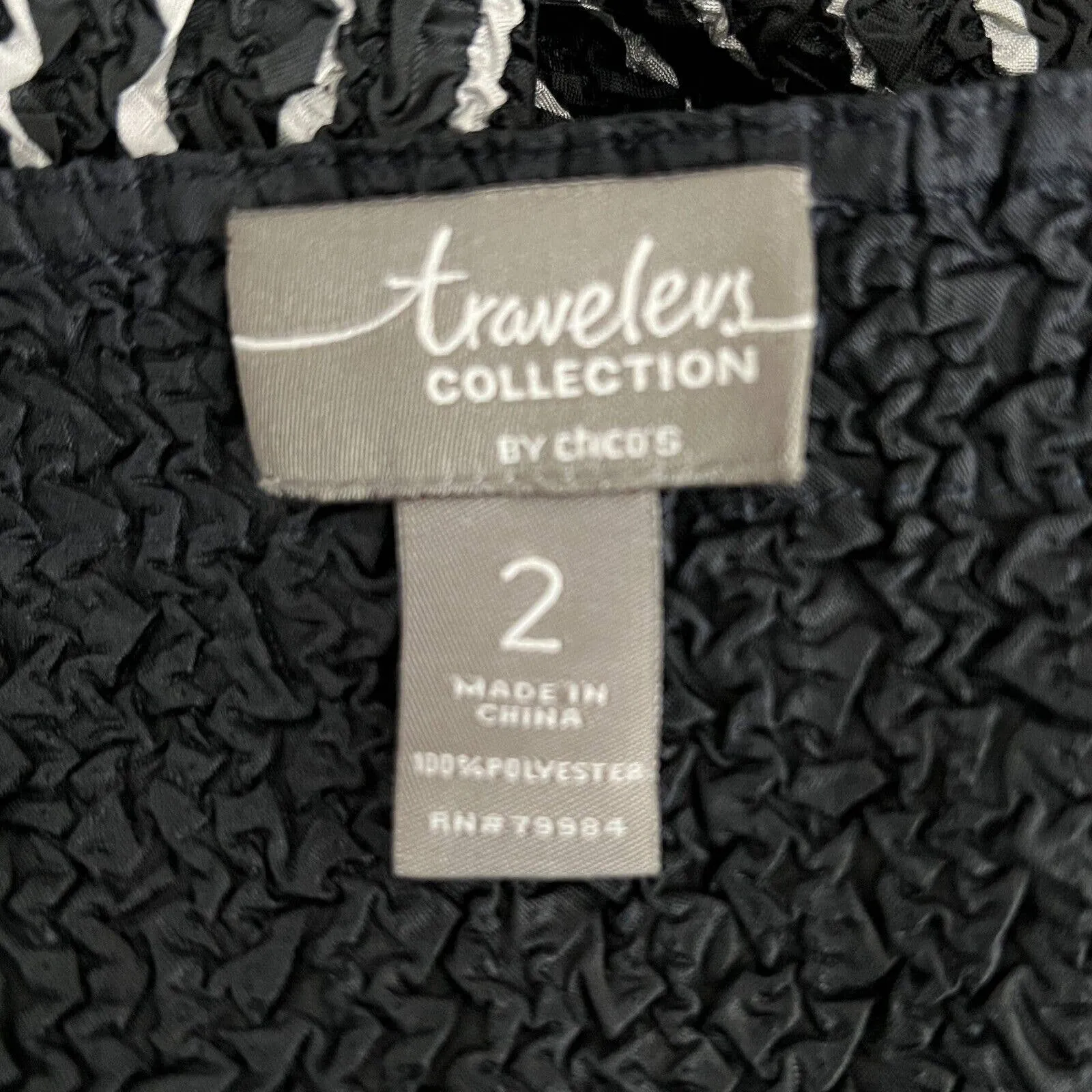 Chicos Sweater‎ Womens Large 2 Black White Stripe Crinkle Cardigan Career Travel - Image 7