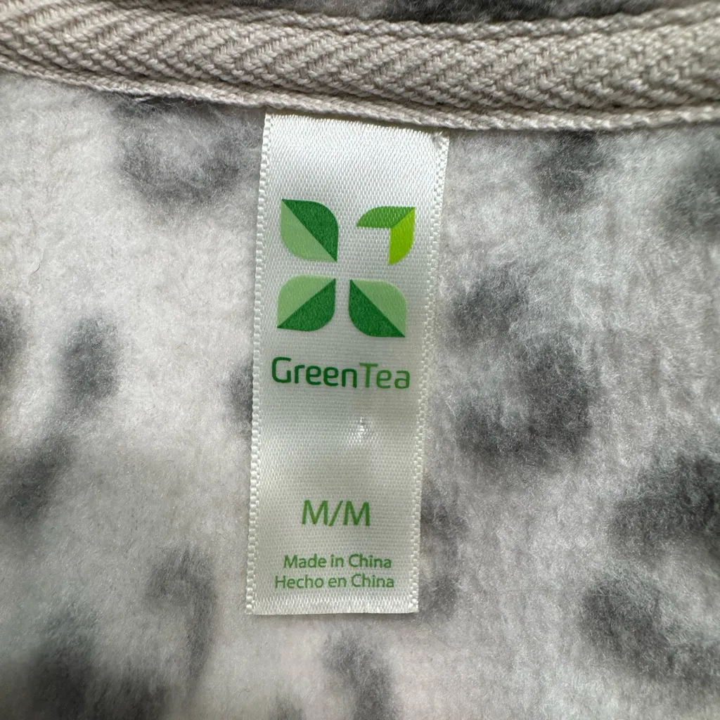 GreenTea Fleece Sweater Women’s Size Medium Long Sleeve Leopard Print Mock Neck Black - Image 3