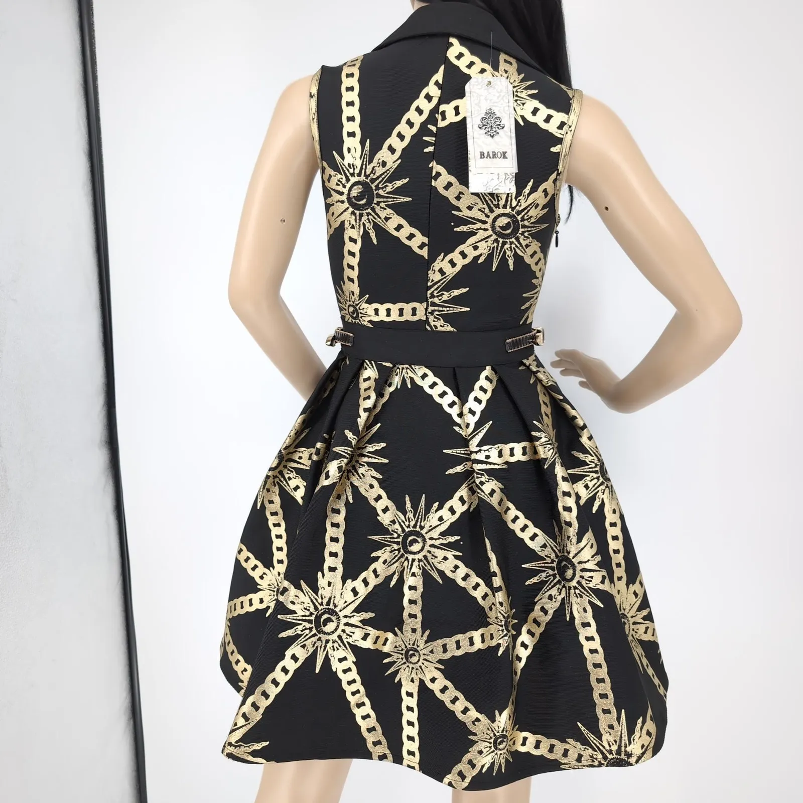 Barok Paris NJ Couture Black & Gold Scuba Material Sleeveless Dress NWT - Image 4