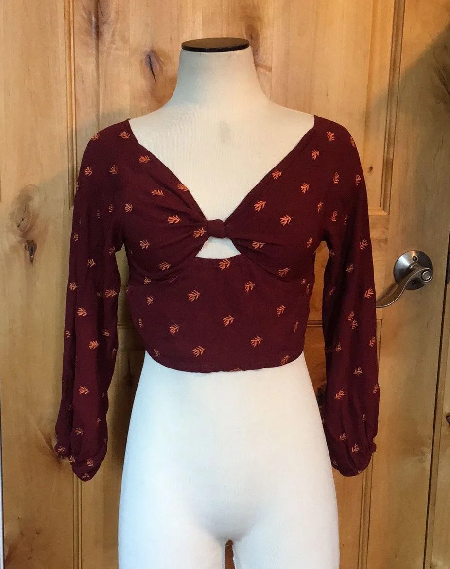 UO Anthro Revolve RAGA Red Leaf Print Knotted Crop Top $97 EUC M - Image 7