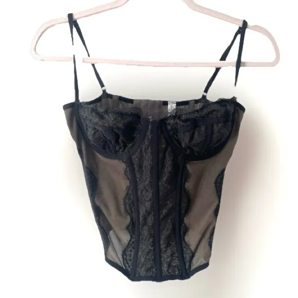 UO Out From Under Modern Love Corset Top L Sheer Lace Bustier Romantic Sexy Vamp - Image 3