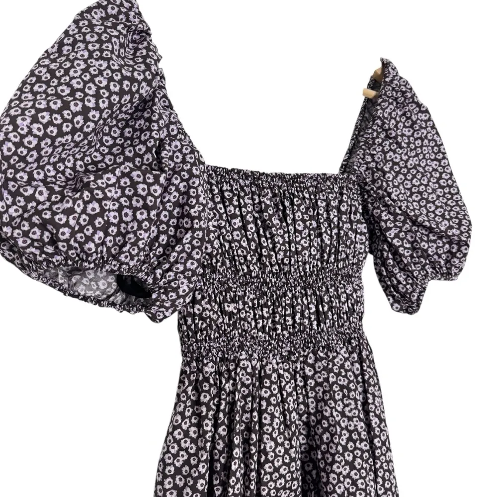 Matteau Brown Floral Puff Sleeve Mini Dress Purple Size 2 - Image 3