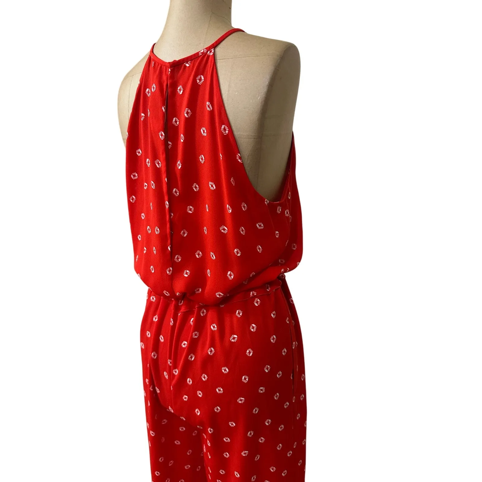 DVF Jumpsuit Red Print Sleeveless Halter Neck Drawstring Waist - Image 7