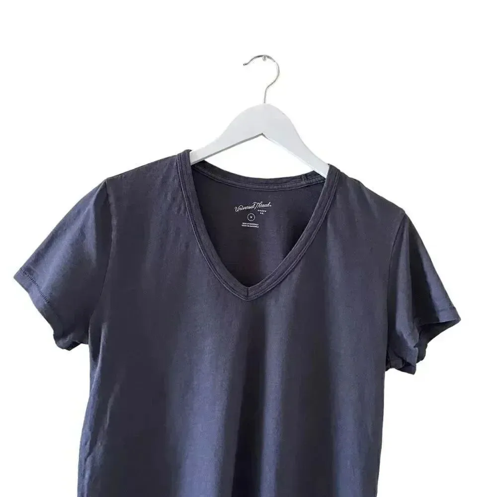 Universal Thread Charcoal Gray V-Neck Short Sleeves Cotton M # 1351 - Image 3