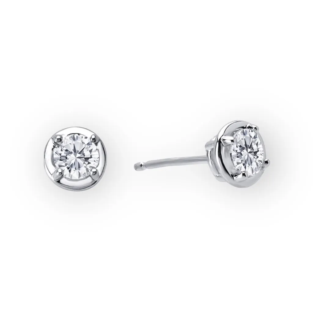 new Lassaire ᪥ Simulated Diamond Bezel Stud Earrings ᪥ Platinum Plated Silver ᪥ - Image 14