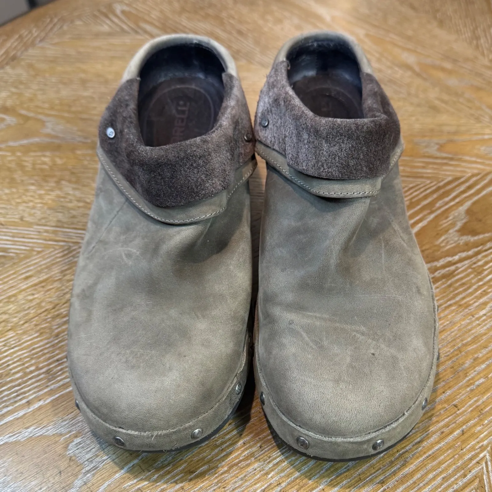 Merrill Drizzle Leather Suede Mules Clogs Slip On Brown Size 10 - Image 2
