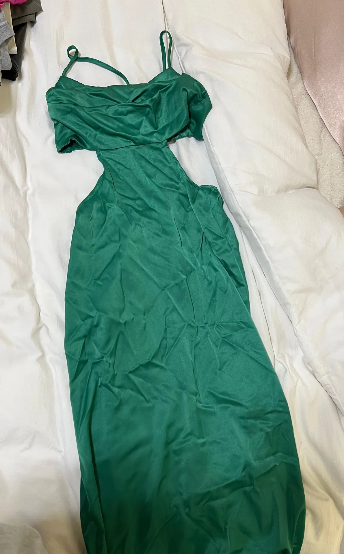 Boutique Green Satin Cut Out Dress - Image 2
