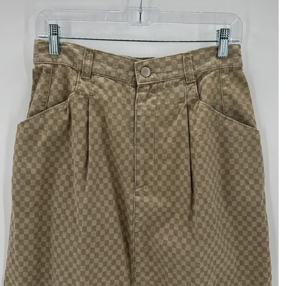 Vintage Coldwater Creek cotton checkered pleated from khaki midi skirt size L - Image 3