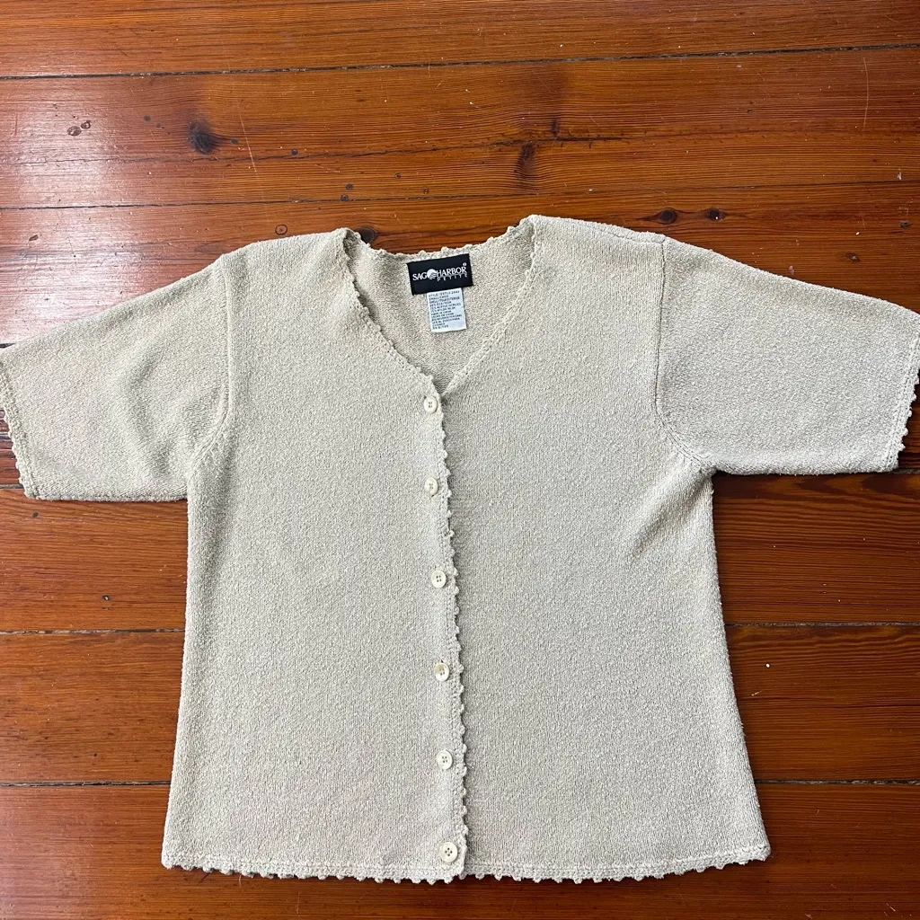 Vintage Sag Harbor Silk Blend Knit Cardigan Scalloped Edge Coastal Cottage~S 💚🍄 Size undefined - Image 5