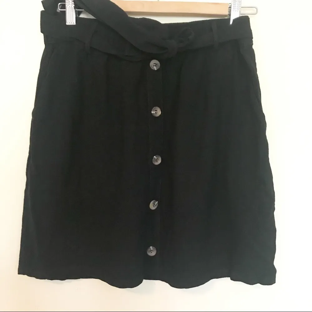 Umgee High Tie hi waist linen cotton black button Belted skirt coastal L nwt new - Image 2