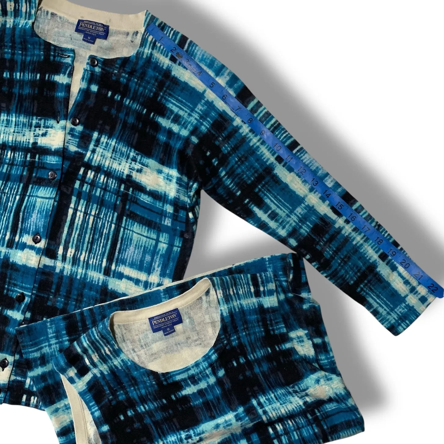 Pendleton 2 piece Cardigan Blue White Sweater Top Shirt Tank Women's Size Medium - Image 11