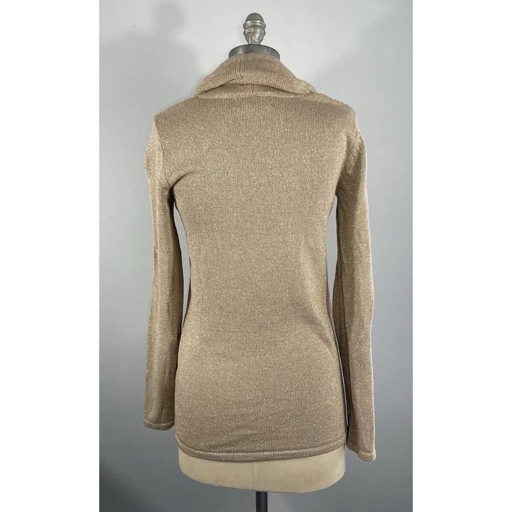 Jones New York Fitted Top Cowl Neck Sweater Brown Gold Metallic Shimmer Womens M - Image 4