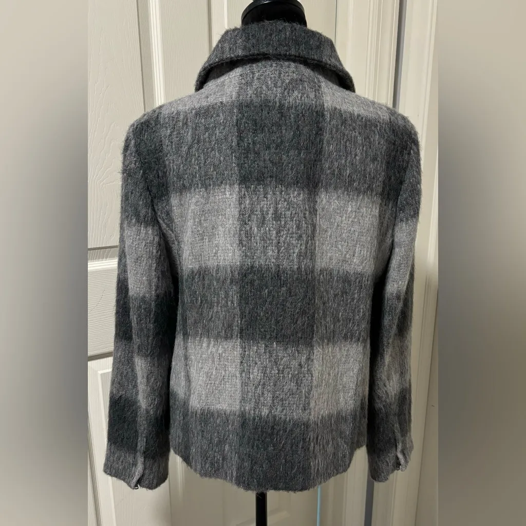 NWOT Talbots Gray and White Buffalo Plaid Zip Front Wool Blend Jacket size 14 - Image 5