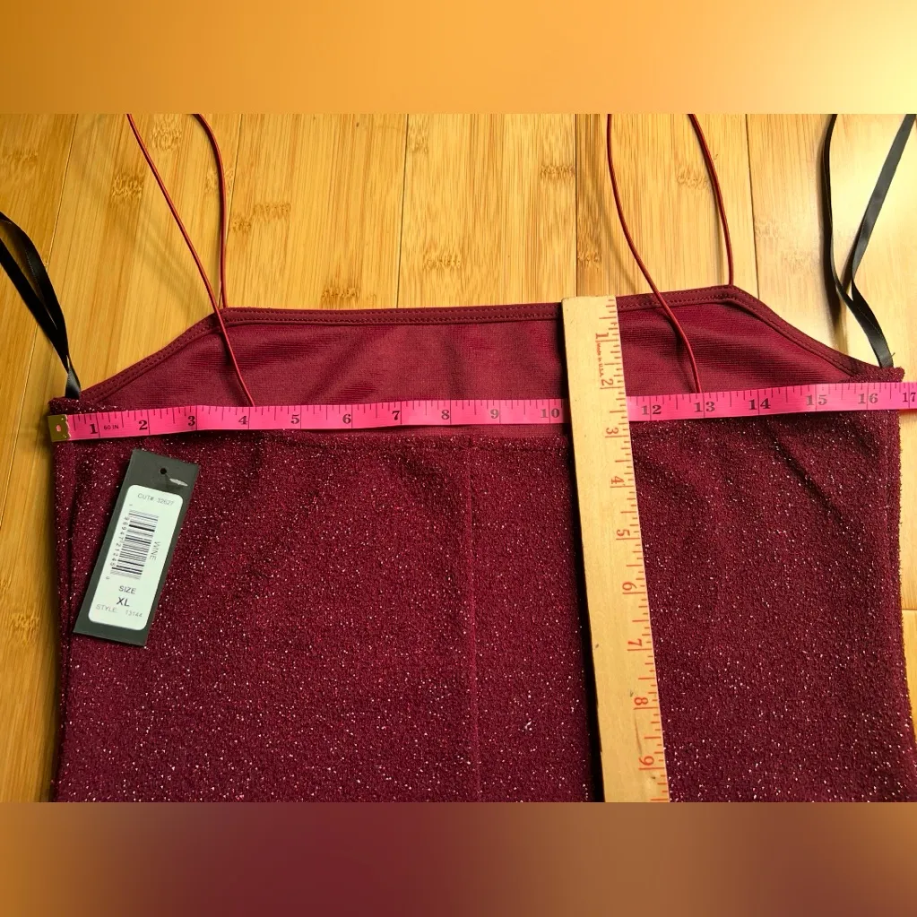 Jump Apparel Women’s Metallic Feather Trim Spaghetti Straps Wine Minidress|Sz:XL Red - Image 10