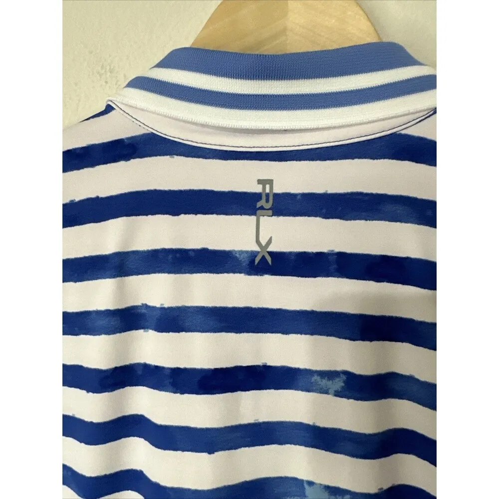RLX Ralph Lauren V-Neck  Striped Blue Women's Golf Skirt Dress Country Club Sz M - Image 4