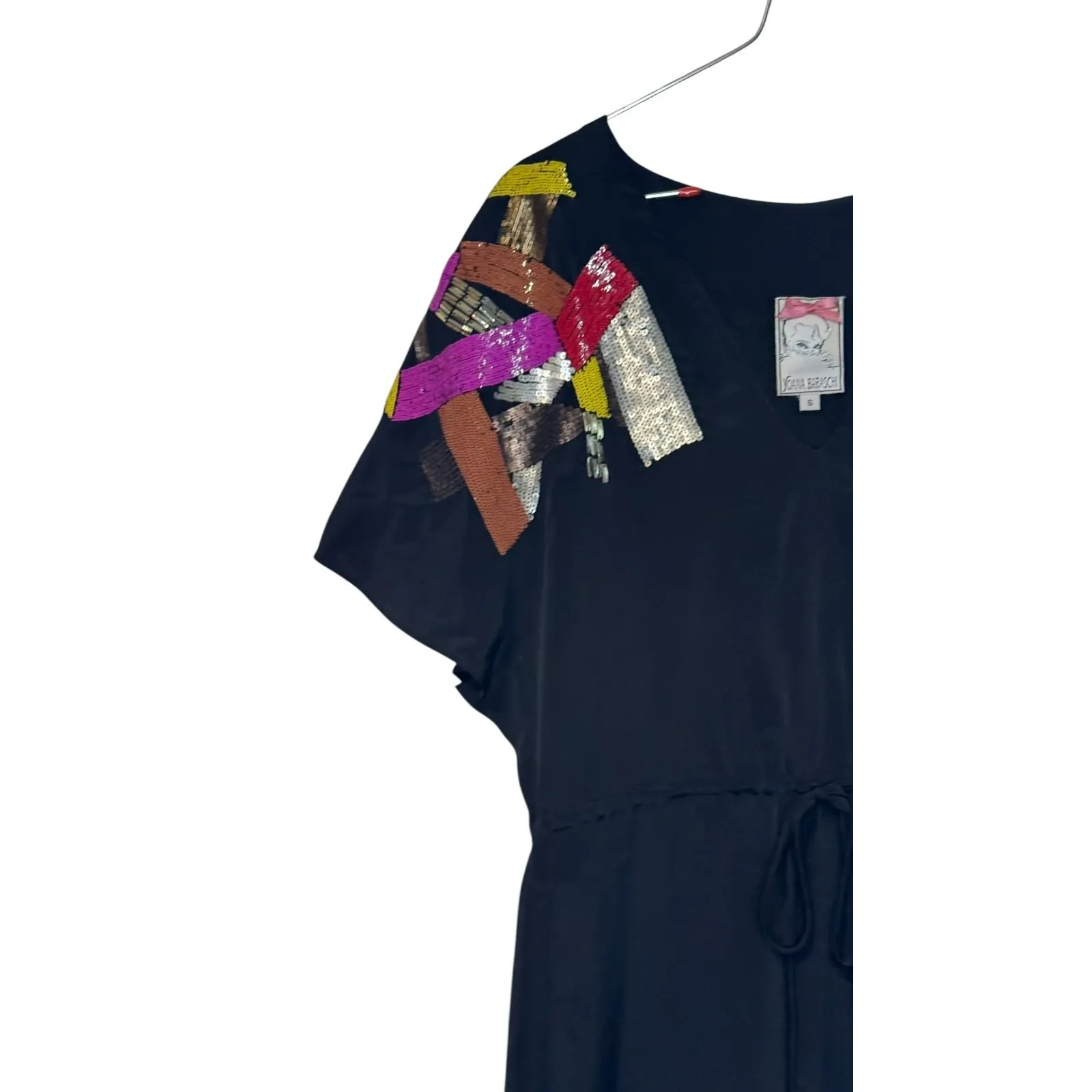 Yoana Baraschi Women's Dress Midi Shift Silk Lined Cinched Waist Sequin Size 6 - Image 3