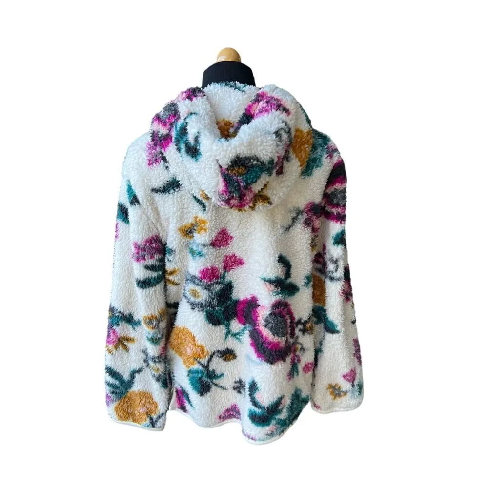 ANTHROPOLOGIE Rosemarie Hooded Sherpa Jacket Teddy Sweater Floral XS - Image 8