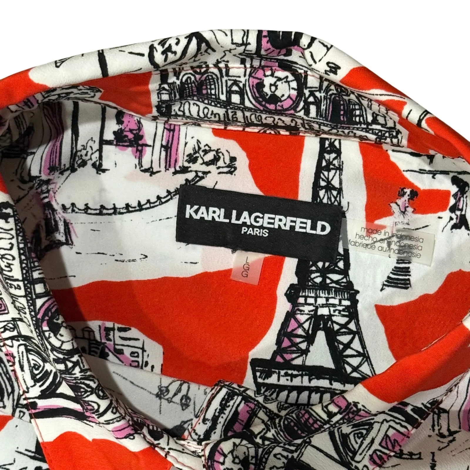 Karl Lagerfeld Paris Print Button Down Shirt Eiffel Tower Graphic Top - Image 5