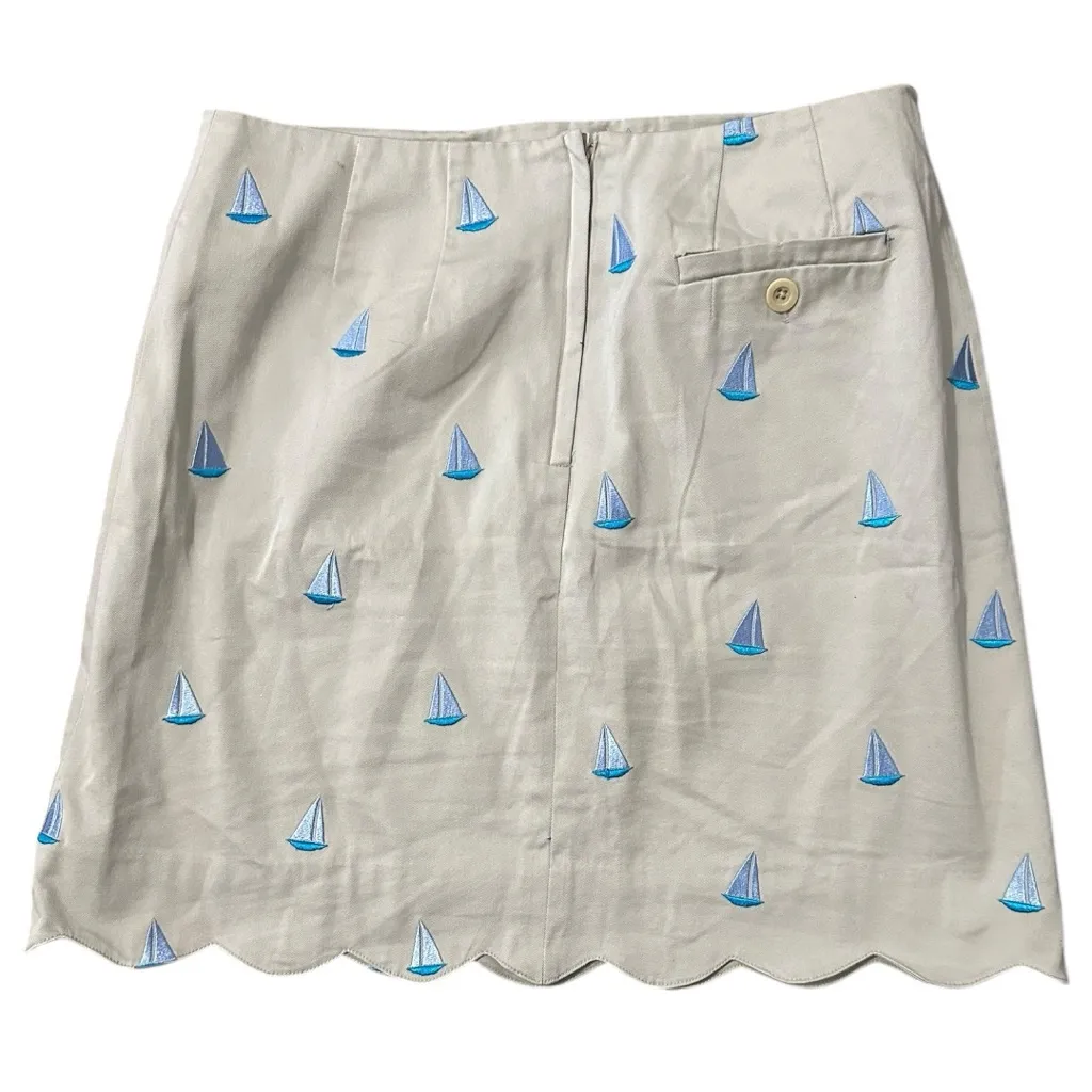 Lilly Pulitzer Vintage White Label 4 Tan Blue Sailboat Boat Embroidered Skirt - Image 2