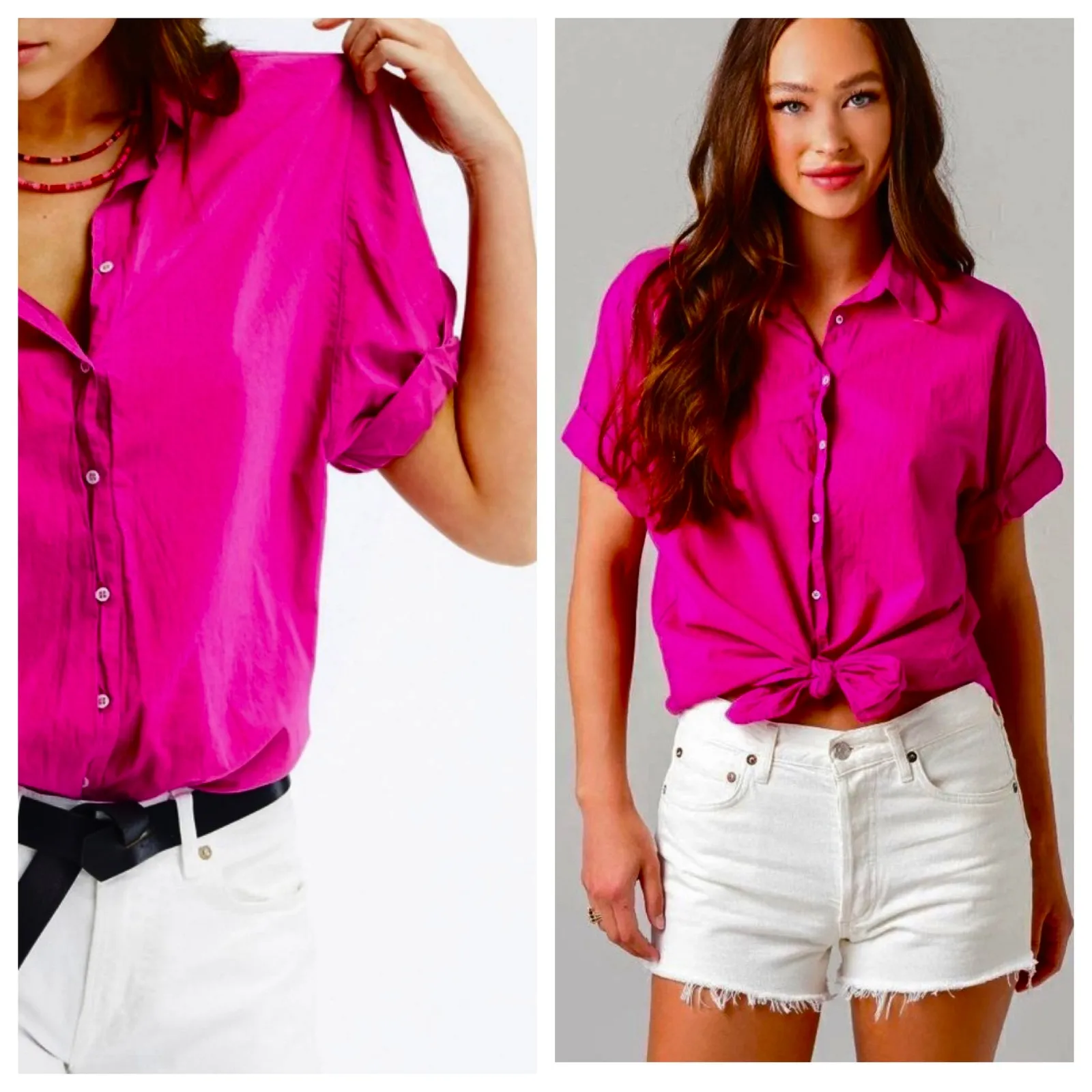 Xirena Blouse Short Sleeve Pink Channing Lightweight Woven Cotton Poplin Size XS - Image 2