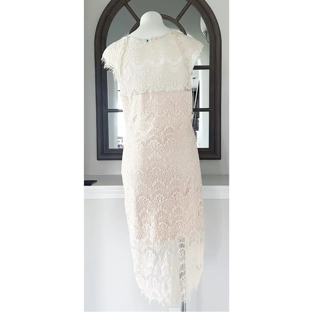 NEW Free People Lace Slip French Court Tea Cream Sheer Dress, Size L Retail $98 - Image 6