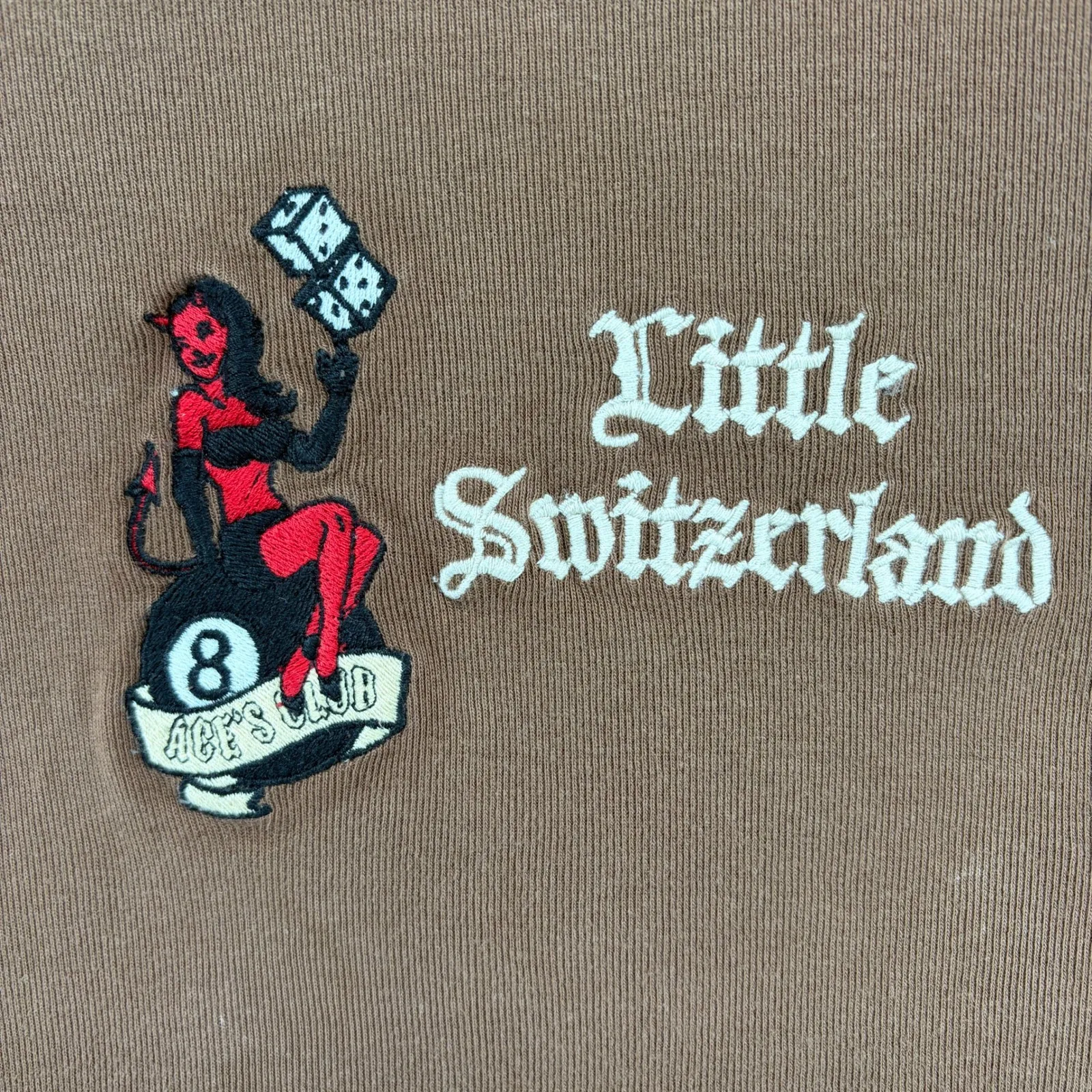 John Galt Little Switzerland Brandy Melville Devil 8 Ball Crop Top Brown OSFM - Image 2