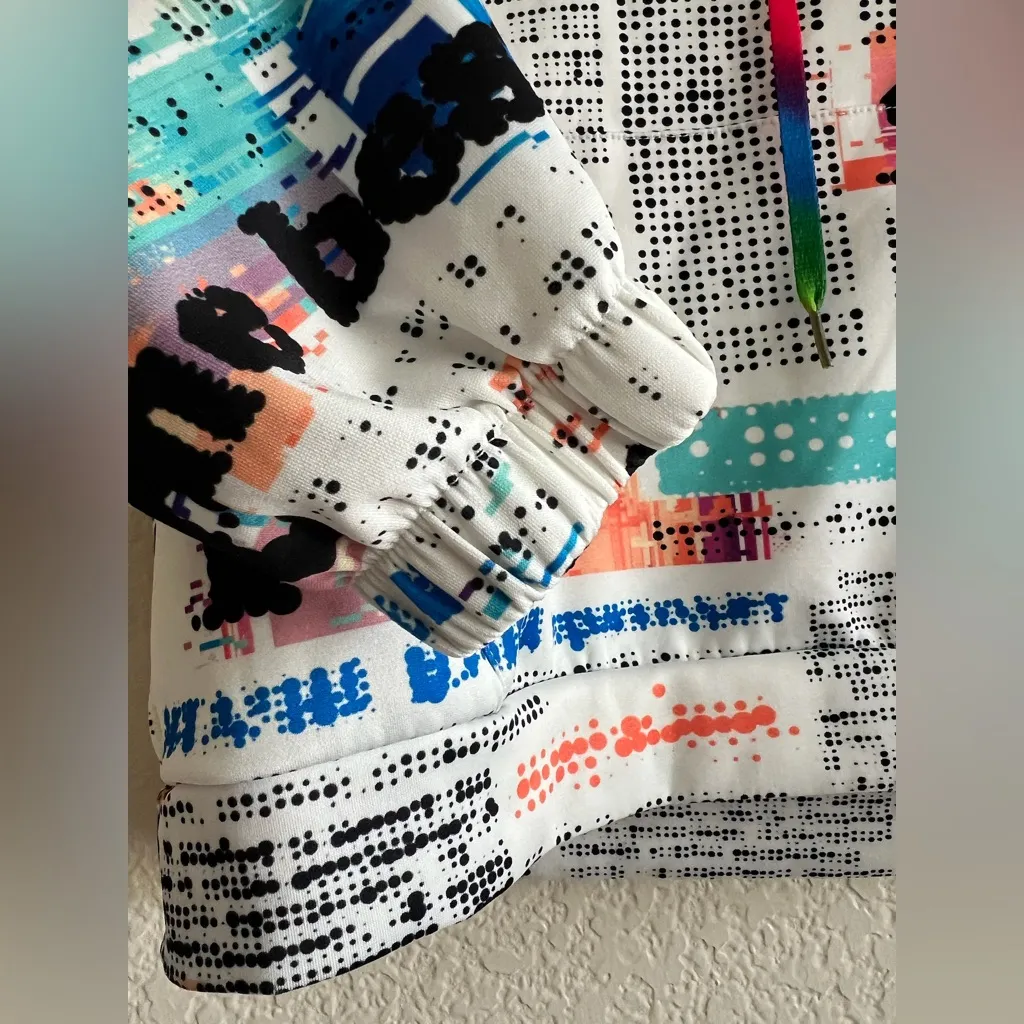 Graffiti Print Hoodie XL Y2K Harajuku Colorful Streetwear Pop Art Urban Fashion White - Image 4