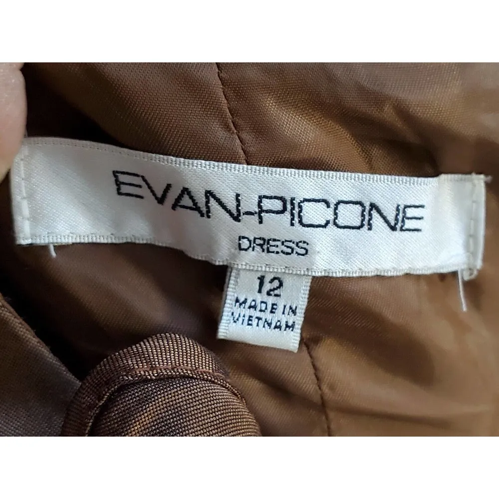 Evan-Picone Women Brown Nylon V-Neck Sleeveless Ruffle Knee Length Dress Size 12 - Image 8