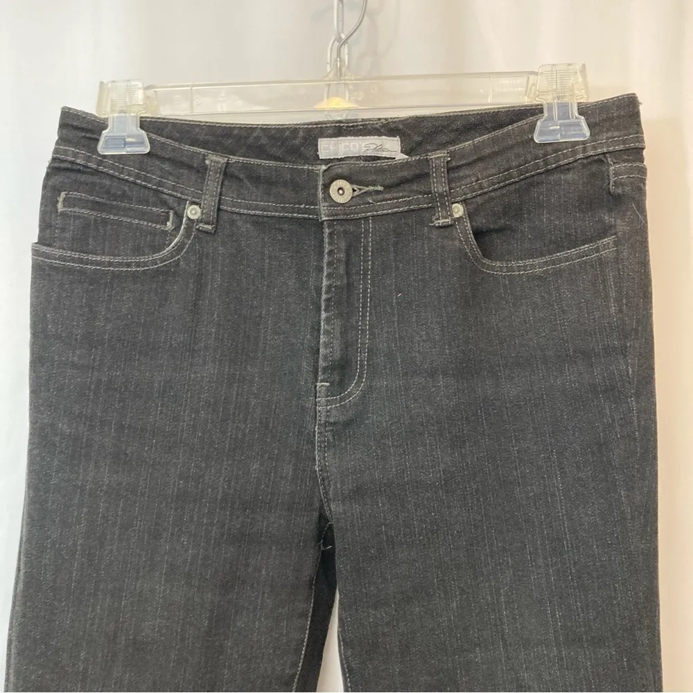 Chico’s Platinum Quartz Jean Black Mid Rise Boot Cut Straight Denim Jean - Image 3