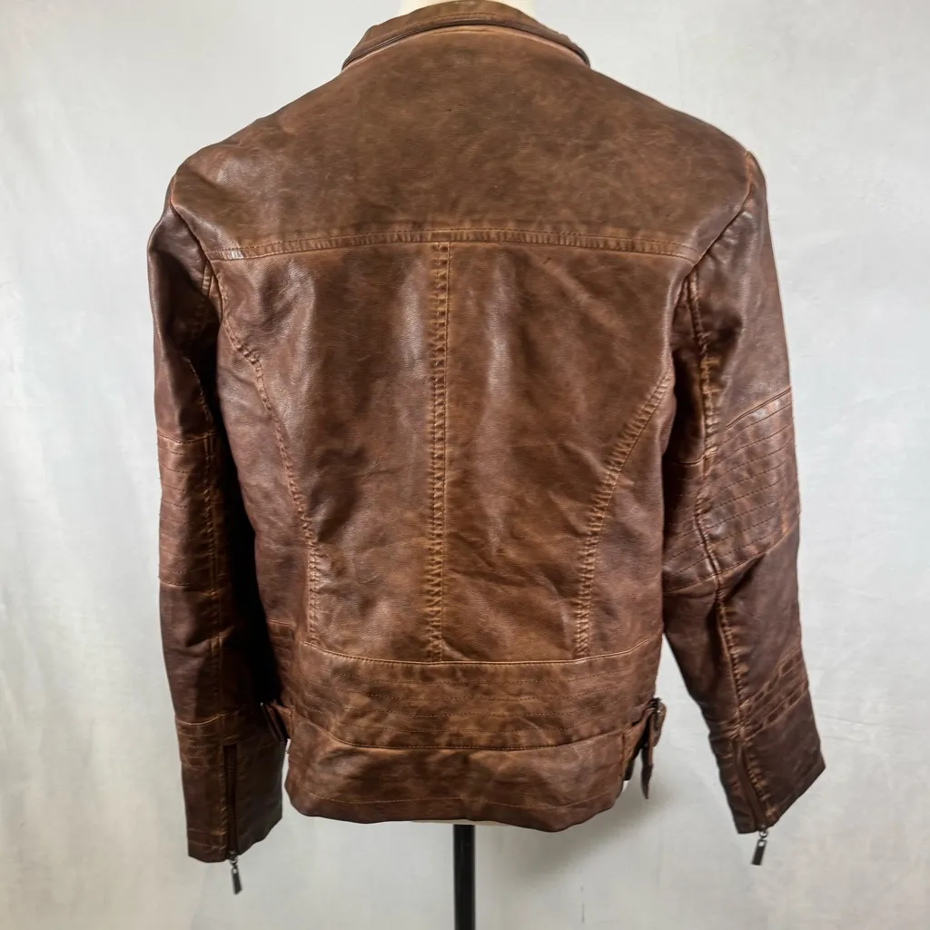J2 by JouJou garment dyed brown faux leather moto jacket size XL - Image 4