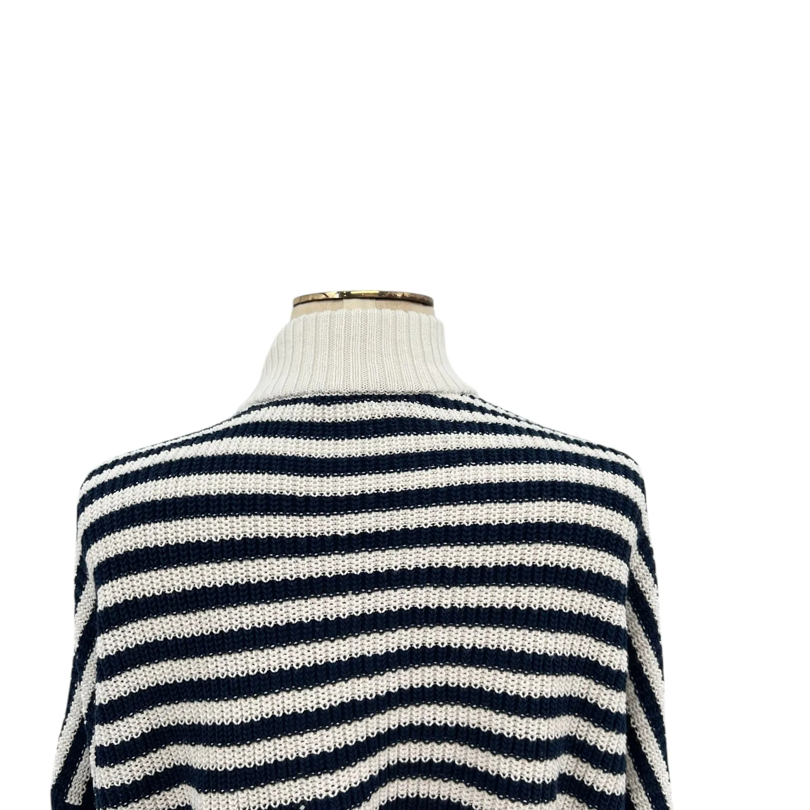 Madewell Ribbed Half-Zip Sweater in Stripe‎ Ivory White Navy Blue Size XXL - Image 10