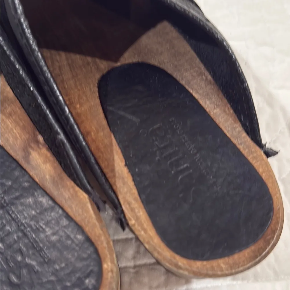 Sanita Black Leather Mules with Wooden Sole Size 8.5 - Image 4