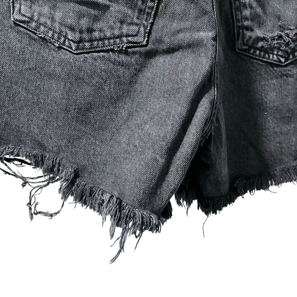 Agolde Criss Cross High Rise Black Denim Cut Off Shorts Size 24 Casual ButtonFly - Image 7